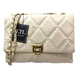LTL London Cream Quilted Shoulder Women's Bag 11” x 8” x 3.8”